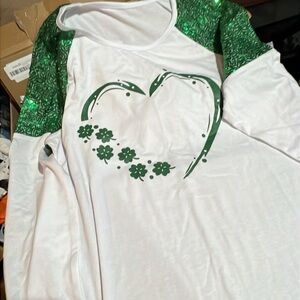 Green and White Heart Graphic Top